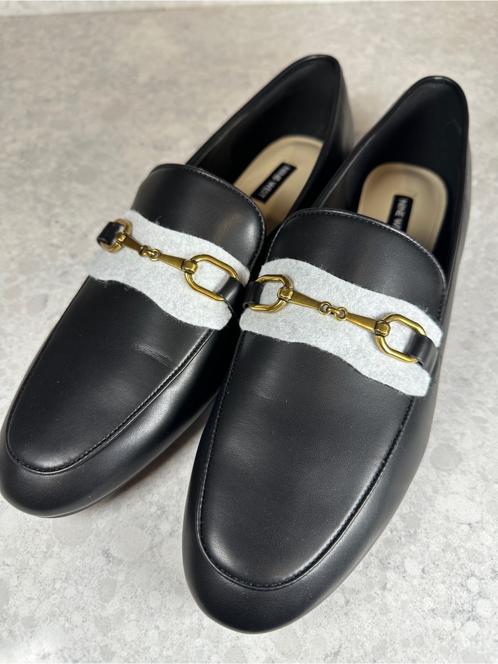 Nine West Black Leather Horsebit Loafers with Gold Hardware